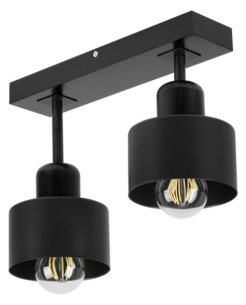 Czarna lampa sufitowa, dwupunktowy spot DSC30x7SC z drewna i metalu E2