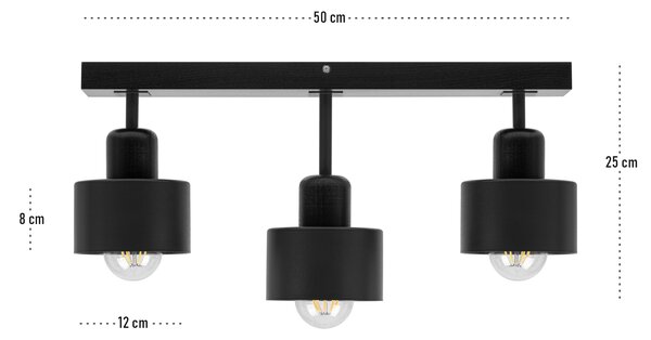 Czarna lampa sufitowa, trzypunktowy spot DSC50x7SC z drewna i metalu E