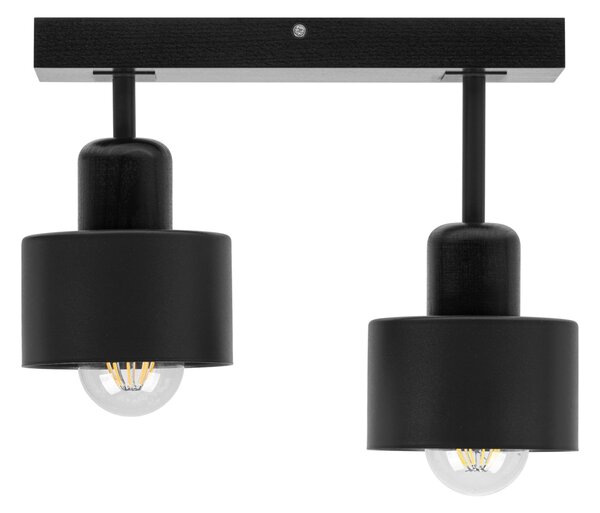 Czarna lampa sufitowa, dwupunktowy spot DSC30x7SC z drewna i metalu E2