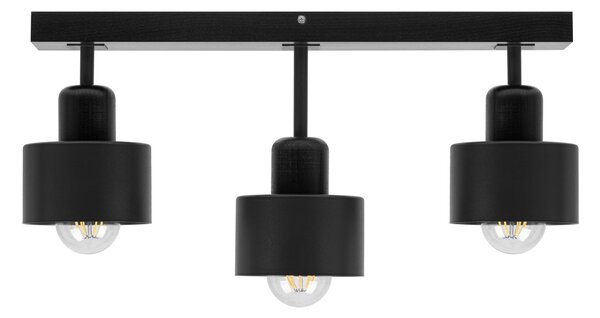Czarna lampa sufitowa, trzypunktowy spot DSC50x7SC z drewna i metalu E