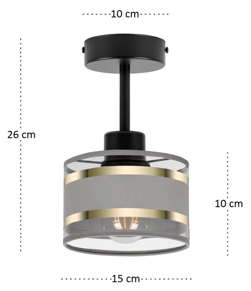 Lampa sufitowa czarna jednopunktowy spot z szarym abażurem T-1010SC-GR
