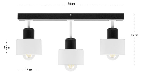 Biało-czarna lampa sufitowa, trzypunktowy spot DWE50x7SC z drewna i me