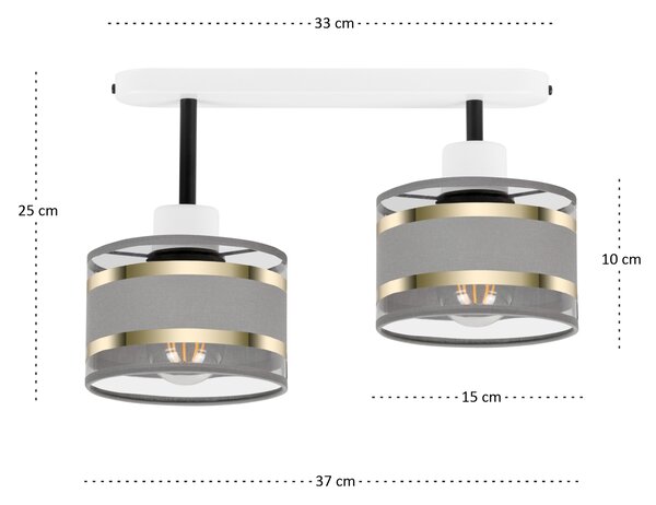 Lampa sufitowa biała dwupunktowy spot z szarymi abażurami T-3306WE-GRG