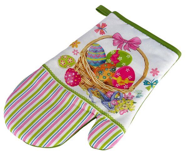 Zestaw 2 kuchennych rękawic z magnesem EASTER EGGS, biało-zielony