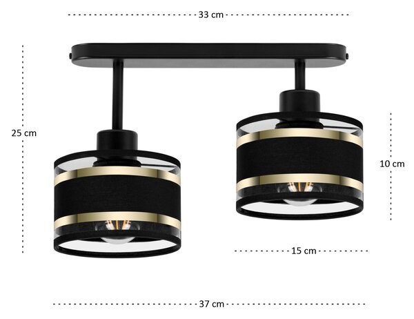 Lampa sufitowa czarna dwupunktowy spot z czarnymi abażurami T-3306SC-S