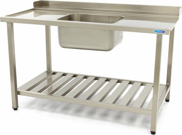 Maxima - Stół do mycia naczyń Gastro - 120 x 75 cm - lewy - ze zlewem i backsplash - z półką do przechowywania