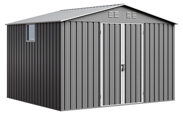 Domek narzędziowy metalowy NORDVIC Thor 283x251 cm - uchylne Drzwi, Ocynkowany, Dwuspadowy Dach, Wentylacja, Light Grey