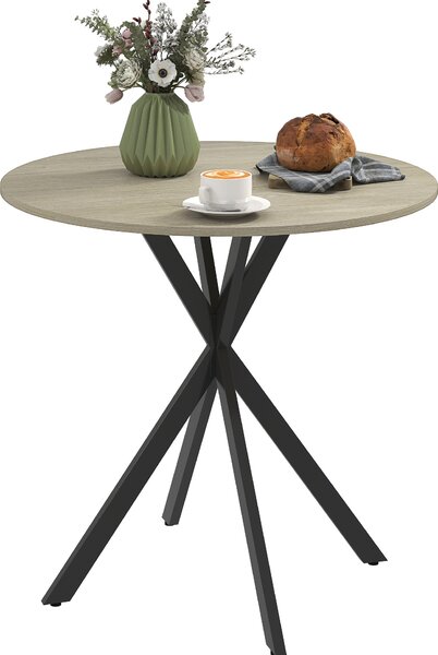 Okrągły stół jadalny HOMCOM Ø80 cm, styl industrialny, ze stalowymi nogami, stół kuchenny do jadalni, kuchni, gabinetu, biały dąb