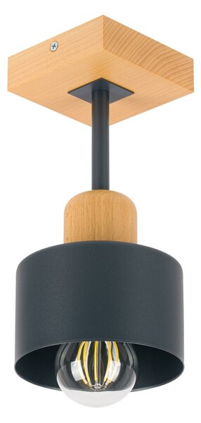Antracytowa lampa sufitowa, jednopunktowy spot DAN10x10BU z drewna i m