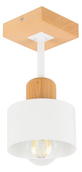 Biała lampa sufitowa, jednopunktowy spot DWE10x10BU z drewna i metalu