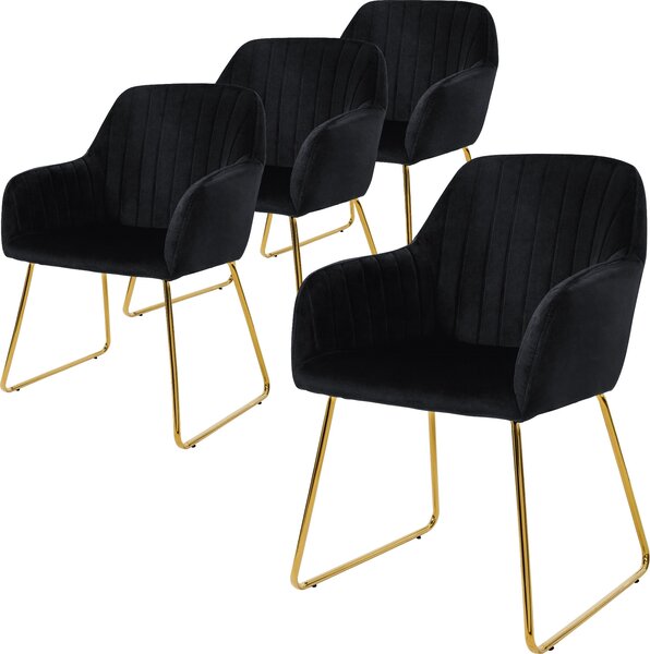 Zestaw 4 krzeseł do jadalni ML-Design z oparciem, czarne, wykonane z aksamitu