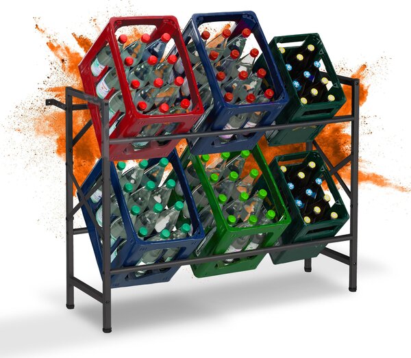 Regał na skrzynki z napojami Relaxdays, wys. x szer. x gł.: 80 x 104 x 32 cm, nośność 300 kg, 6 skrzynek, stal, stojak na skrzynki z napojami, regał na skrzynki, czarny