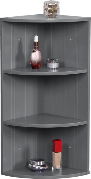 Relaxdays – regał narożny, 3 półki, regał łazienkowy, do zawieszenia lub postawienia, zajmujący mało miejsca, wymiary: 62 x 35 x 25 cm, regał kuchenny, MDF, szary