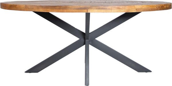 Stół Happyment Deluxe – owalny – dla 4 osób – lite drewno mango – styl industrialny – 260×120×77 cm