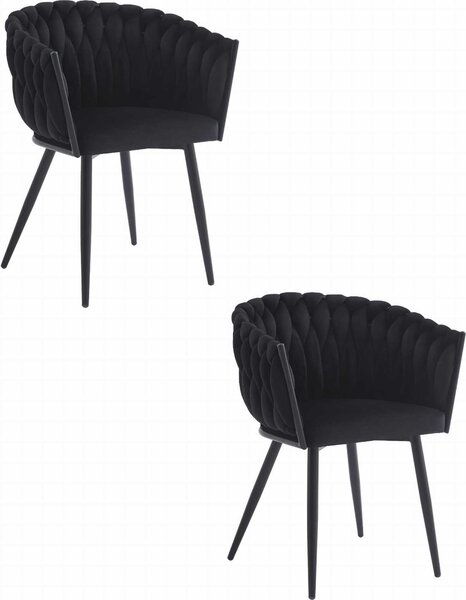Krzesło Valora ORION z czarnego aksamitu x2 | Zestaw 2 eleganckich krzeseł z czarnego aksamitu