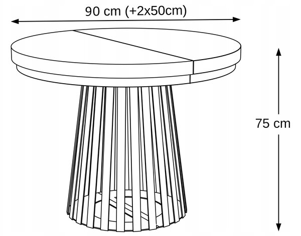 STÓŁ OKRĄGŁY ROZKŁADANY NOGA METAL SALON KUCHNIA 90cm+2x50cm KASZMIR