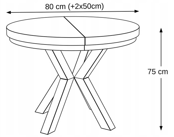 STÓŁ OKRĄGŁY ROZKŁADANY NOGA METAL SALON KUCHNIA 80cm+2x50cm KASZMIR