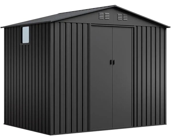 Domek narzędziowy metalowy NORDVIC Magni 283x189 cm + przesuwne Drzwi 182 cm, Ocynkowany, Dwuspadowy Dach, Wentylacja, Cold Grey
