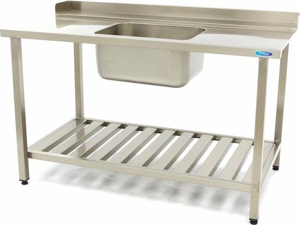 Maxima - Stół do mycia naczyń Gastro - 140 x 75 cm - prawy - ze zlewem i tylną ścianką - z półką do przechowywania