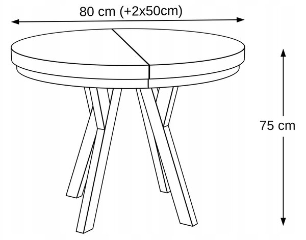 STÓŁ OKRĄGŁY ROZKŁADANY METAL LOFT SALON KUCHNIA POKÓJ 80cm+2x50cm KASZMIR