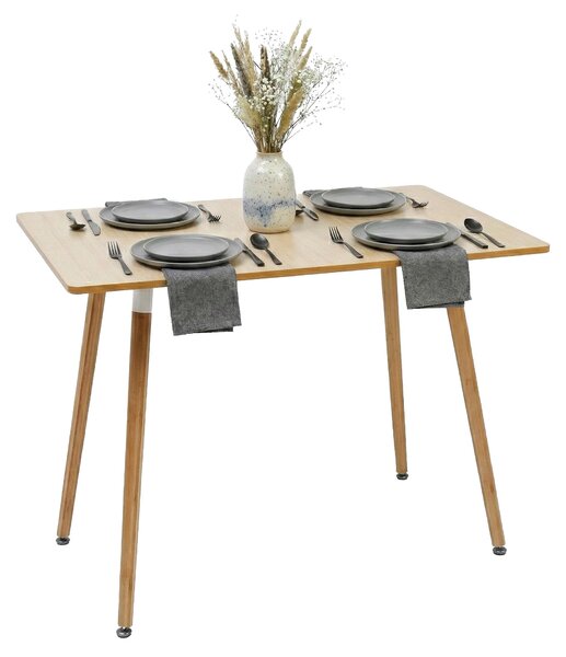 Stół jadalny Relaxdays, prostokątny, wys. x szer. x gł.: 75 x 110 x 70 cm, MDF i bambus, dla 4 osób, stół jadalny w stylu skandynawskim, kolor naturalny