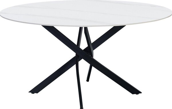 Happyment Stoły Jadalniane Manilo - Okrągły Stół Marmerlook Biały - 4 Osoby - Eettafel - 150x150x76cm - Również do użytku na zewnątrz