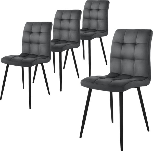 Zestaw 4 krzeseł do jadalni ML-Design z oparciem, antracytowe, wykonane z aksamitu