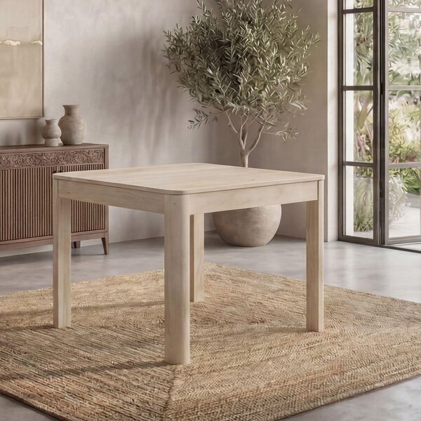 WOHNLING Stół do jadalni z litego drewna mango 80x80 cm, wykończenie white wash, kwadratowy stół do jadalni, stół kuchenny dla 4 osób, drewniany stół do jadalni, wykonany ręcznie