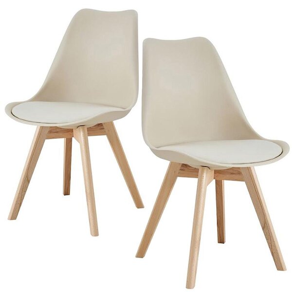 Zestaw krzeseł w stylu skandynawskim, zestaw 2 szt., kolor Viking Beige, ekologiczna skóra, nogi z drewna bukowego