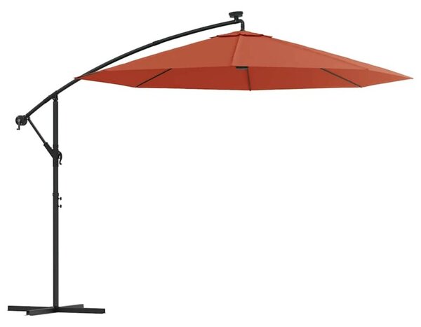 Parasol wiszący z LED i stalowym słupkiem, terakota