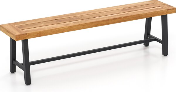 KOMFOTTEU 160 cm ławka tarasowa drewno akacjowe, ławka ogrodowa ławka parkowa dla 3 osób, ławka namiot piwny ławka z metalowymi nogami, ławka zewnętrzna do 360 kg do ogrodu weranda dziedziniec (1)