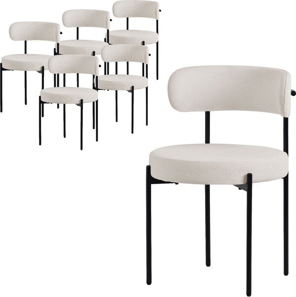 ML-Design zestaw 6 krzeseł do jadalni, krzesło kuchenne, wykonane z pluszowej tkaniny w kolorze białym, krzesło do salonu z oparciem, krzesła tapicerowane z metalowymi nogami, krzesło do salonu