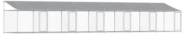 Klatka dla psa, z dachem i drzwiami, szara, 12x2x2 m, stal