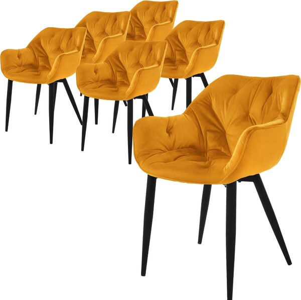 Zestaw 6 krzeseł do jadalni ML-Design z oparciem, musztardowy żółty, wykonane z aksamitu