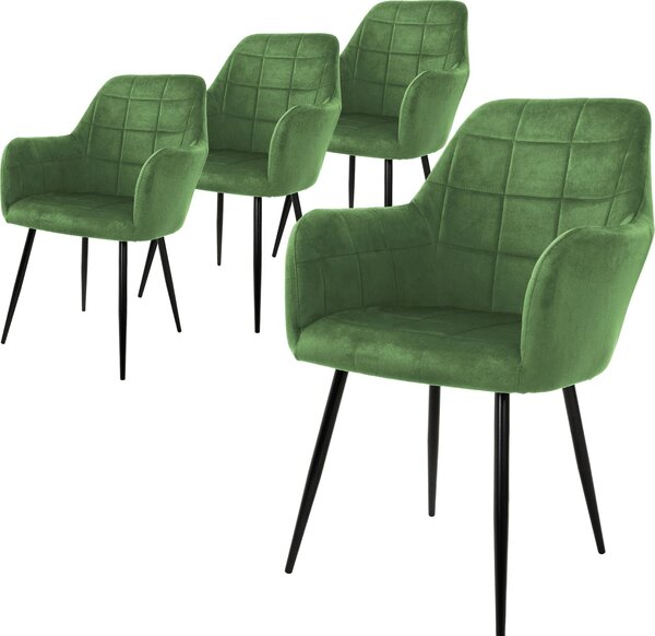 ML-Design zestaw 4 krzeseł do jadalni z oparciem i podłokietnikami, szałwia, krzesło kuchenne z aksamitnym obiciem, tapicerowane krzesło z metalowymi nogami