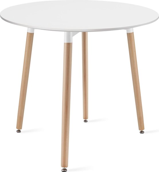 Stół KAMI Okrągły 80cm - biały / naturalne nogi