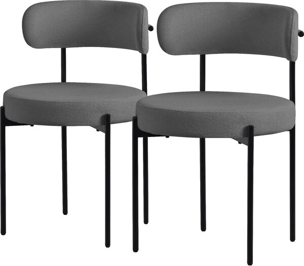 ML-Design zestaw 2 krzeseł do jadalni, krzesło kuchenne, wykonane z tkaniny teddy w kolorze szarym, krzesło do salonu z oparciem, krzesła tapicerowane z metalowymi nogami, krzesło do salonu