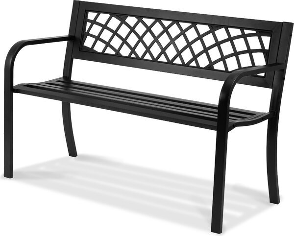 Metalowa ławka ogrodowa SucceBuy Outdoor Bench 46", udźwig 480 funtów, z oparciem i podłokietnikami, idealna na patio, do parku, na podwórko, na werandę