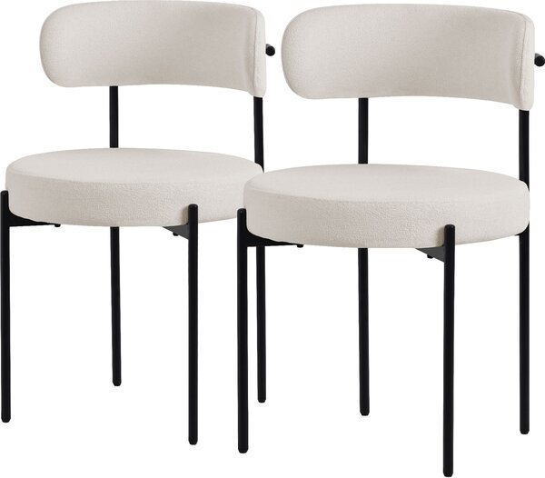 ML-Design zestaw 2 krzeseł do jadalni, krzesło kuchenne, krzesło z pluszowej tkaniny białe, krzesło do salonu z oparciem, krzesła tapicerowane z metalowymi nogami, krzesło do salonu