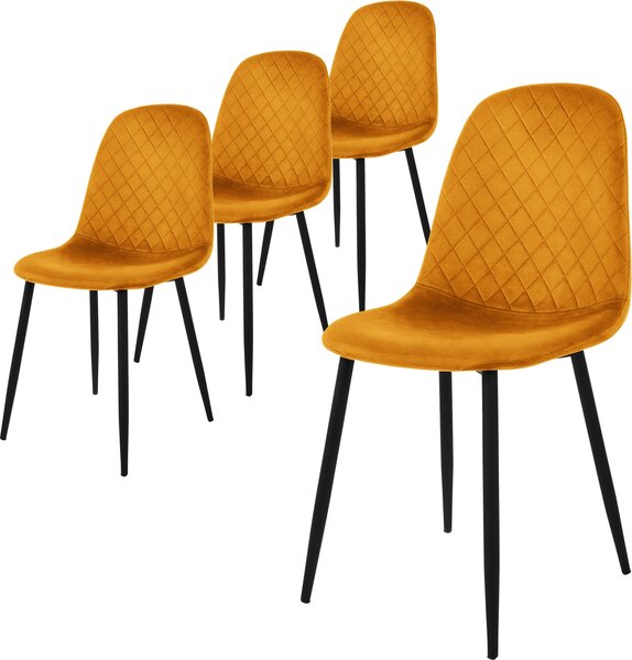 Zestaw 4 krzeseł do jadalni ML-Design z oparciem, musztardowe, wykonane z aksamitu