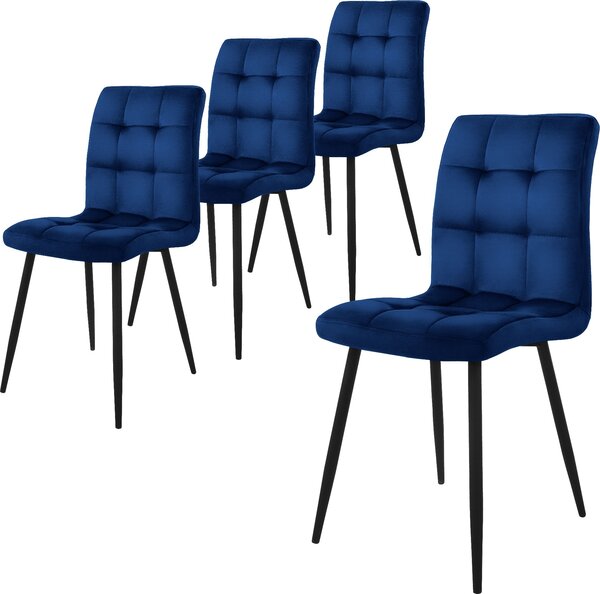 Zestaw 4 krzeseł do jadalni ML-Design z oparciem, ciemnoniebieskie, wykonane z aksamitu