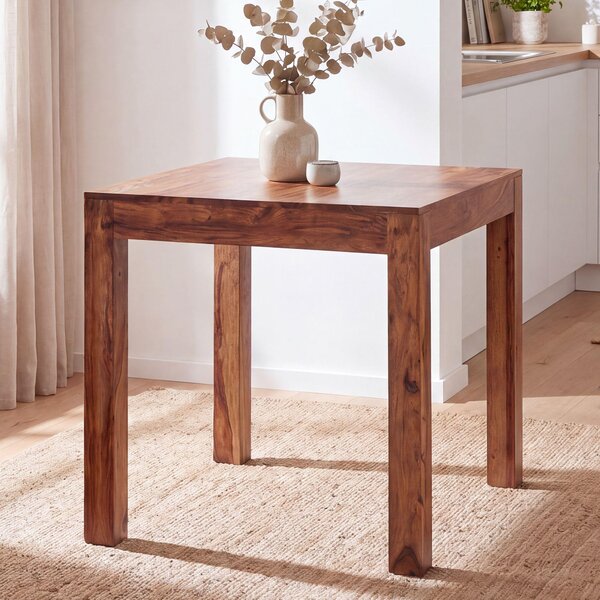 FineBuy – kwadratowy stół jadalny 80 cm z litego drewna sheesham – kwadratowy designerski stół do jadalni z naturalnego drewna, stół kuchenny z prawdziwego drewna, stół bistro