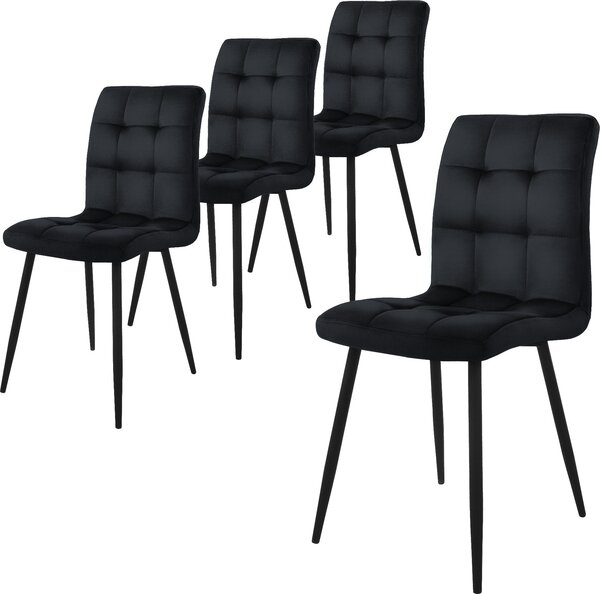 Zestaw 4 krzeseł do jadalni ML-Design z oparciem, czarne, wykonane z aksamitu