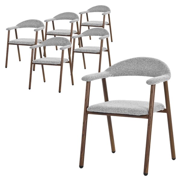 Zestaw 6 krzeseł do jadalni ML-Design z podłokietnikami, krzesła kuchenne w kolorze szarym, krzesła do salonu z oparciem, krzesła tapicerowane o splotowej fakturze, ergonomiczne fotele