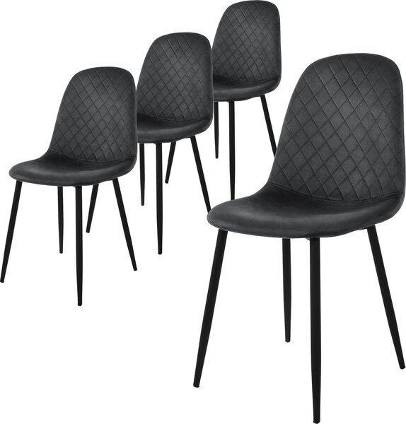 Zestaw 4 krzeseł do jadalni ML-Design z oparciem, antracytowe, wykonane z aksamitu