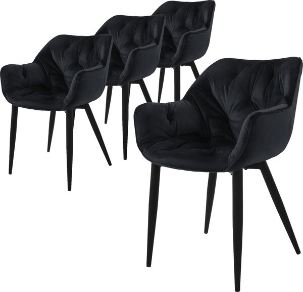 Zestaw 4 krzeseł do jadalni ML-Design z oparciem, czarne, wykonane z aksamitu
