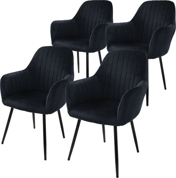 Zestaw 4 krzeseł do jadalni ML-Design z oparciem, czarne, wykonane z aksamitu