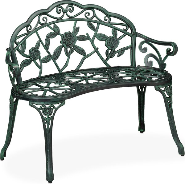 Ławka ogrodowa Relaxdays, 2-osobowa, na taras lub balkon, aluminium i żeliwo, wys. x szer. x gł.: 79 x 99 x 56 cm, ławka, czarno-zielona