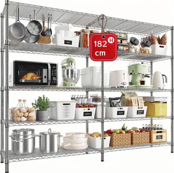 5-poziomowa standardowa półka obrotowa, półka do dużych obciążeń z regulacją wysokości, 152 (76+40,5) x 35,5 x 182 cm (dł. x szer. x wys.), nośność co najmniej 680 kg