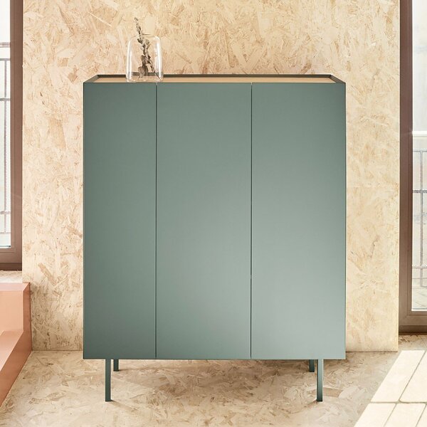 Zielona wysoka komoda w dekorze dębu 95x120 cm Arista – Teulat